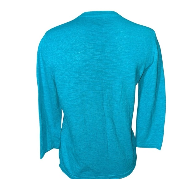 L.L. Bean Women’s Medium Teal Cardigan V-Neck 3/4 Sleeve Knit Button Up Down - Picture 3 of 4